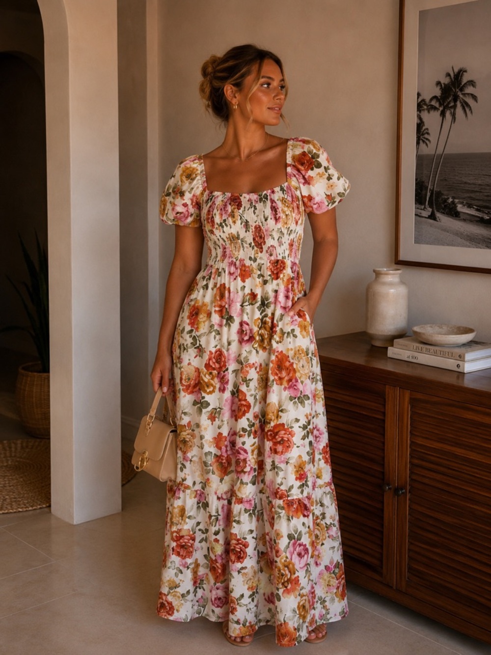 Floral Maxi Dress with Puff Sleeves